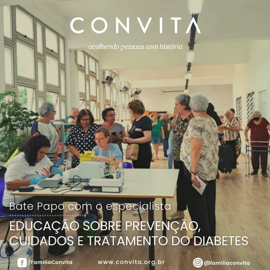 O Convita, por meio da parceria com a ADJ Comunidades, está realizando um projeto voltado à prevenção, orientação e controle do diabetes em pessoas idosas.