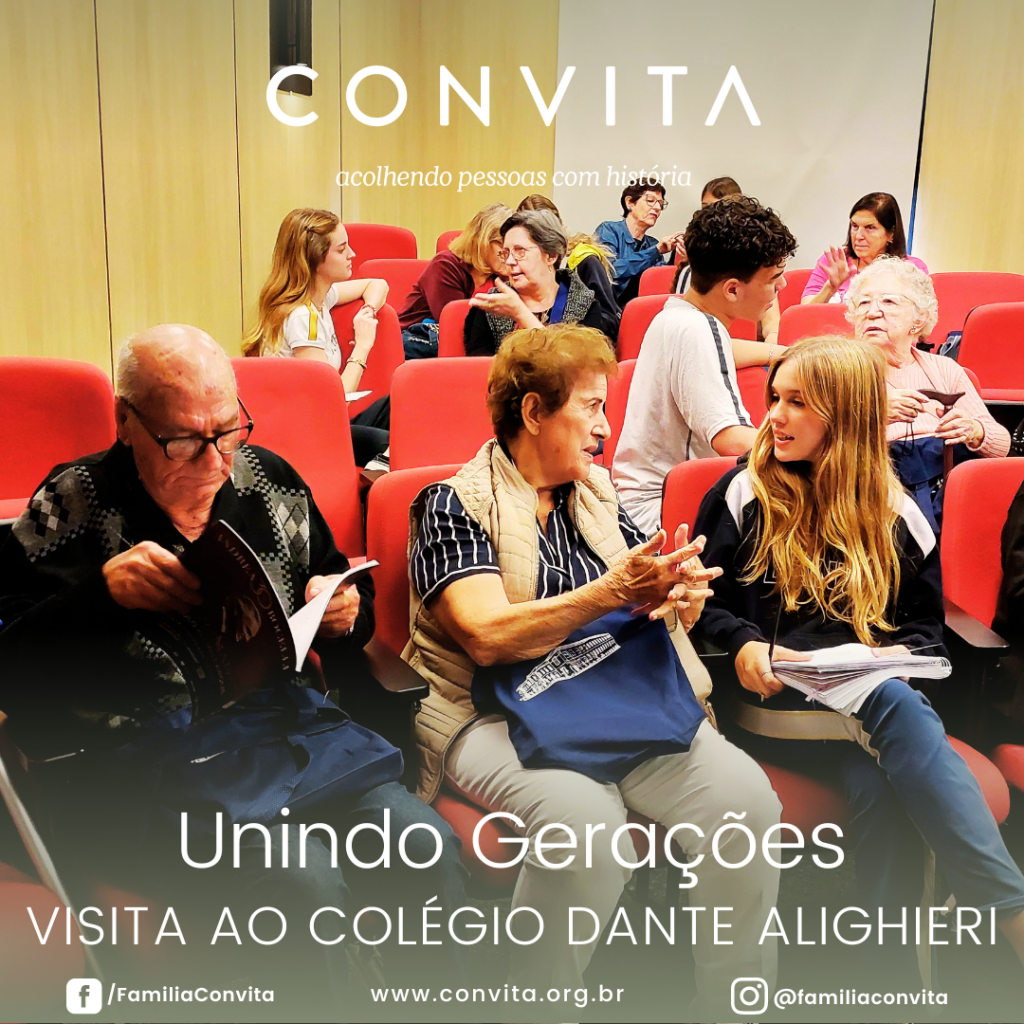 Projeto intergeracional entre o Colégio Dante Alighieri e o Convita favorece a troca de experiências e histórias entre jovens e pessoas idosas.